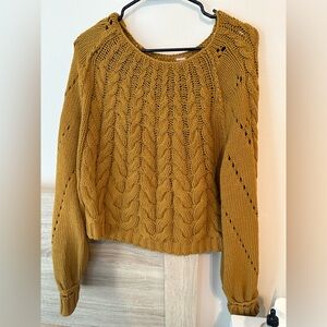 Free People Cable Knit Mustard Sweater